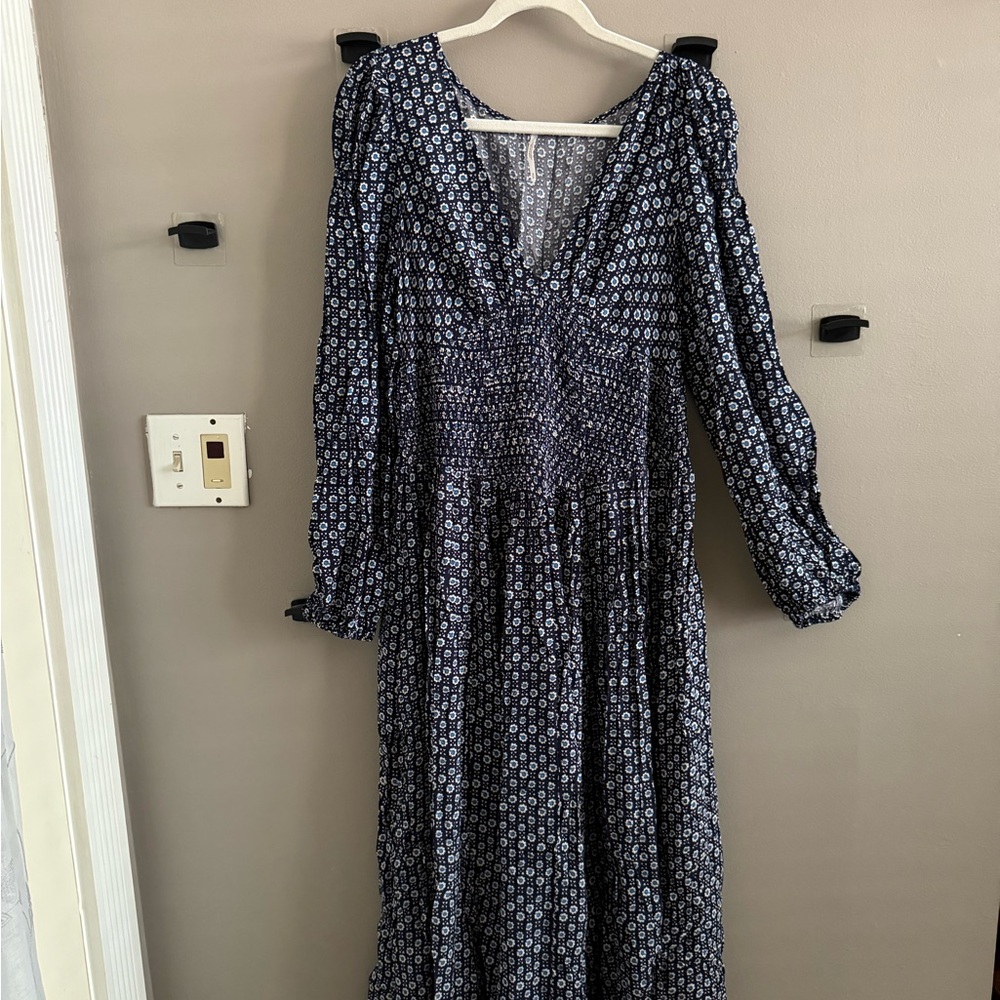 Free People Navy Long Sleeve Dress